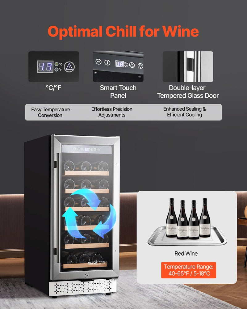 Wine cooler with features highlighted on a dark background