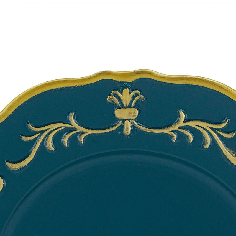 Blue plate with gold decorative elements on a white background