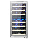 VinoTech wine cooler with glass door displaying wine bottles on a white background