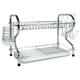 Chrome dish rack with two tiers on a white background