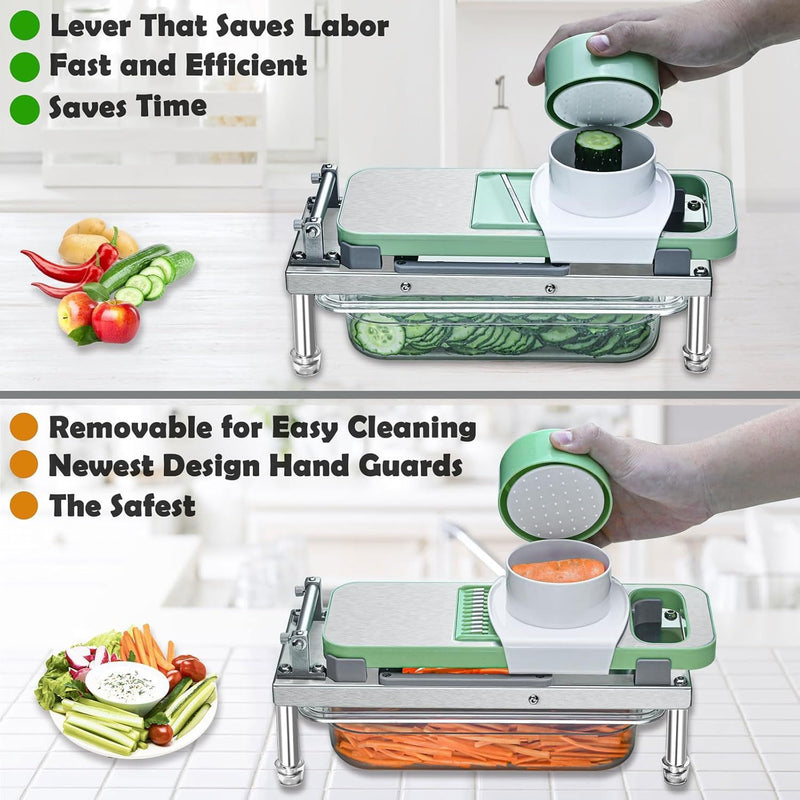 Display of multifunction food chopper and greater and foods that can be chopped like apples, cucumbers and peppers