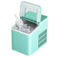 Turquoise ice maker with a scoop on a white background