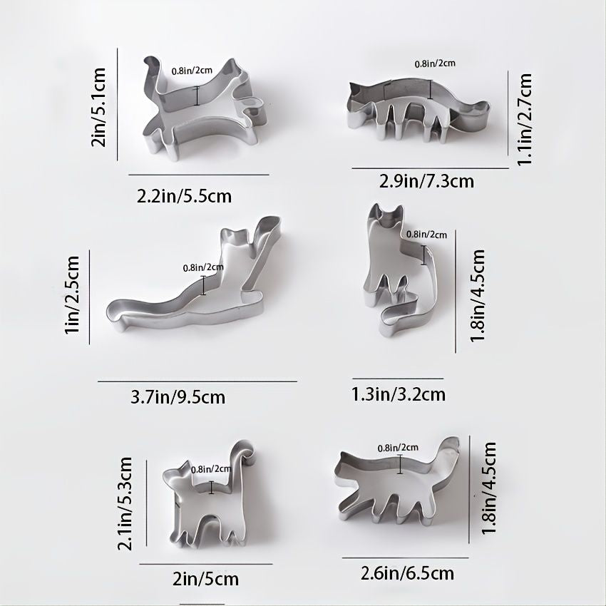 Set of metal cookie cutters with dimensions labeled on a white background
