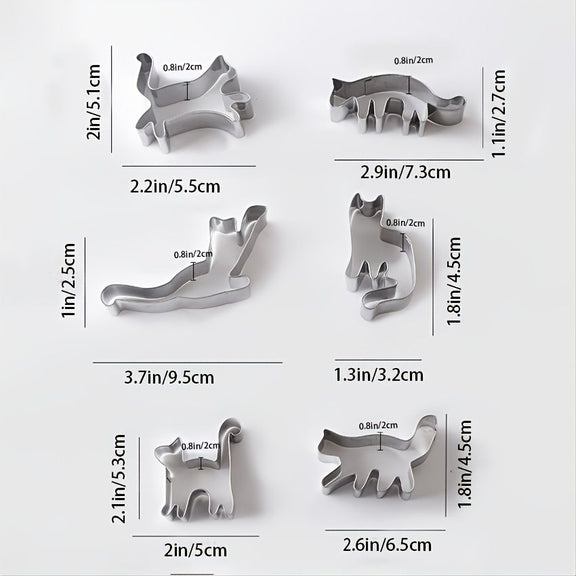 Set of metal cookie cutters with dimensions labeled on a white background