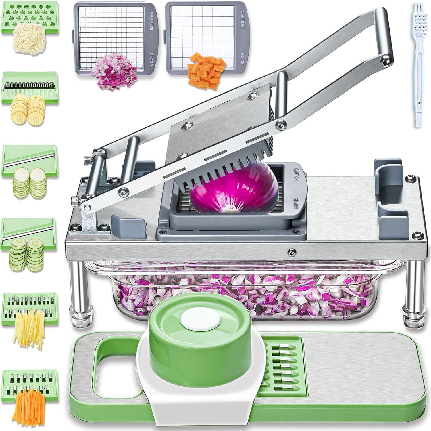 Multifunction food chopper and grater with the different types of blades
