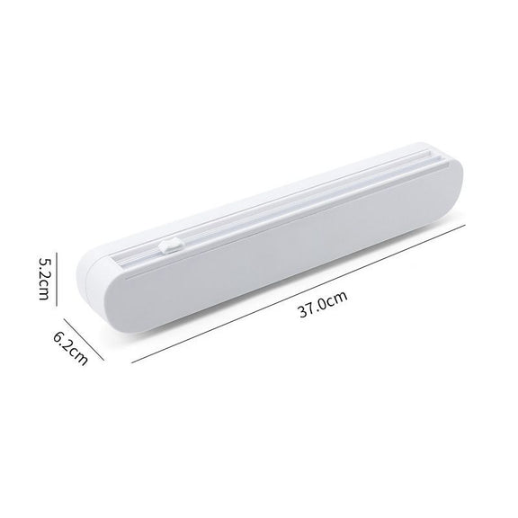 White rectangular light fixture with dimensions on a white background