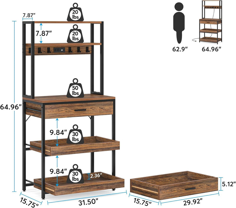 Wooden shelf with dimensions and weight capacity indicators on a white background