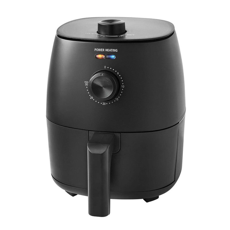 Black air fryer on a white background