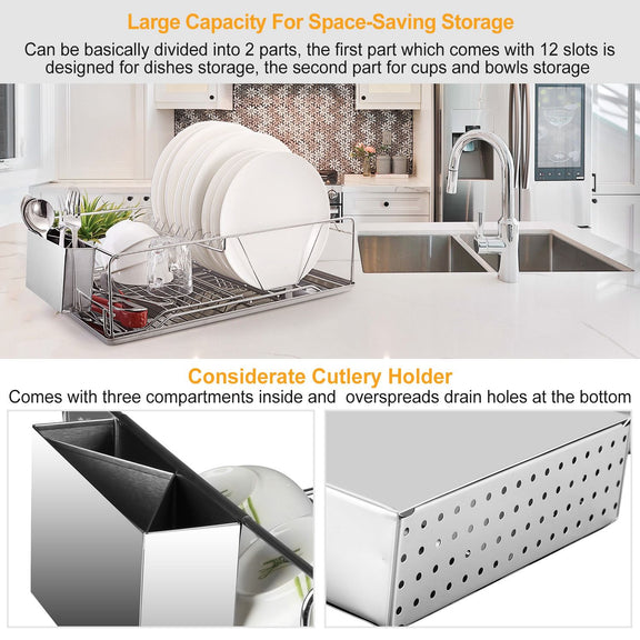 Kitchen dish rack with cutlery holder on a kitchen counter