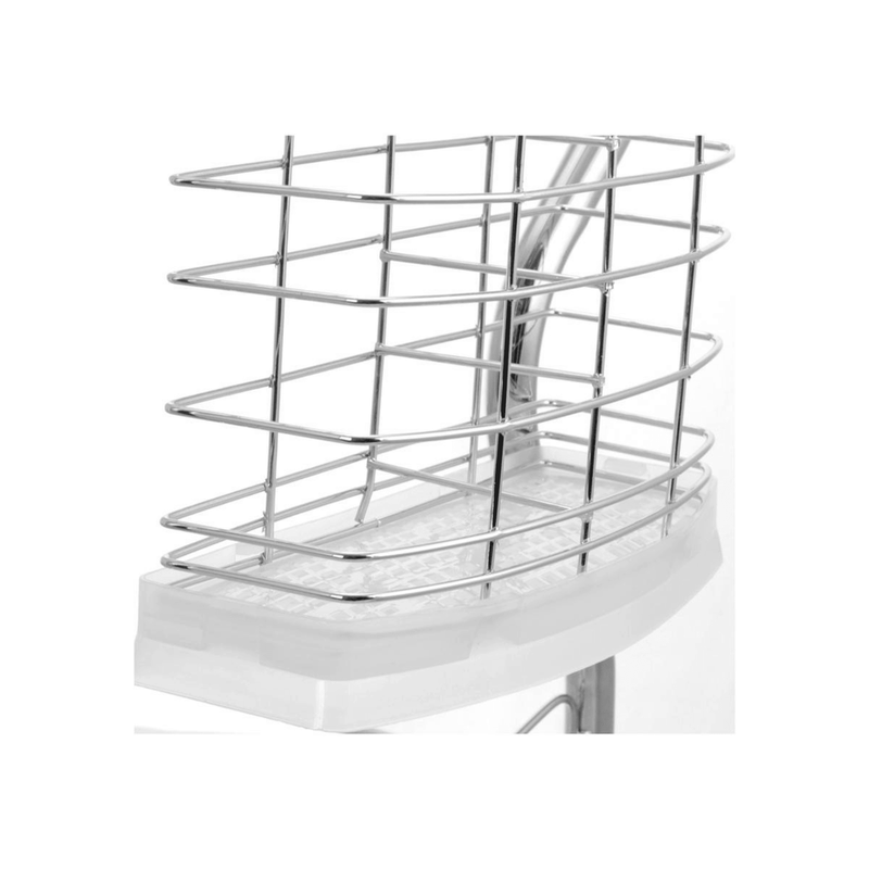 Metal dish drying rack on a white background