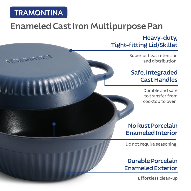 Tramontina 4 QT Enameled Cast Iron Dutch Oven for Bread Baking Blue