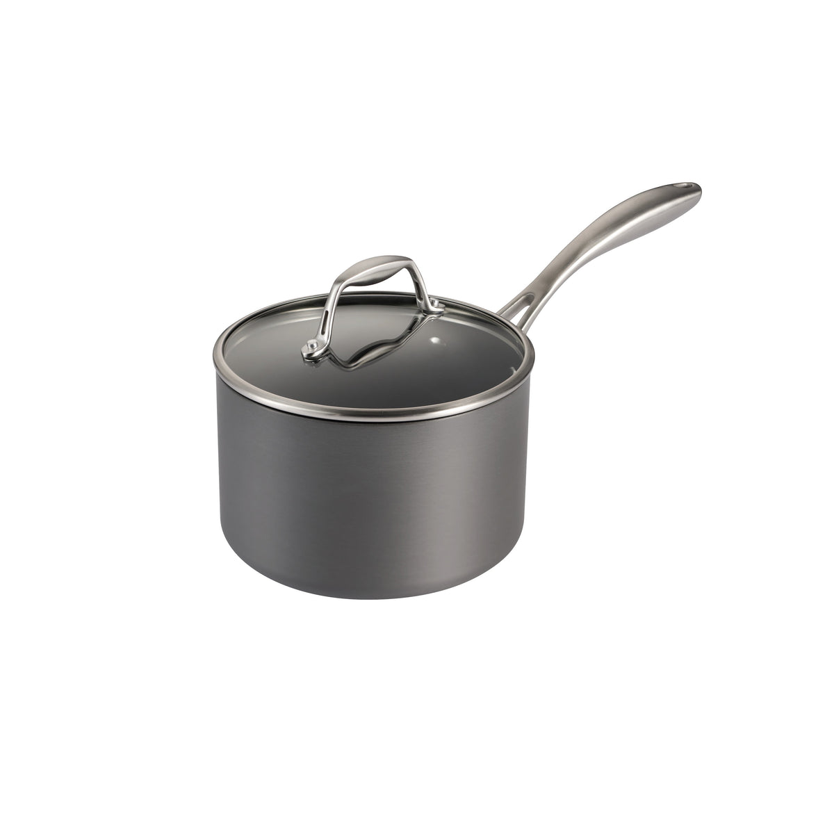 Gray saucepan with lid on a white background