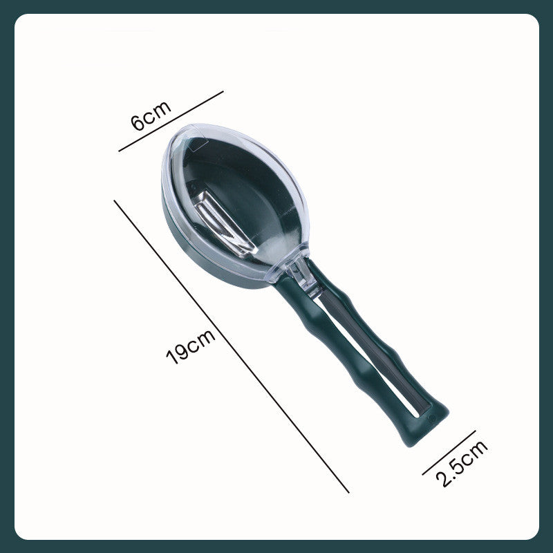 Handheld juicer with dimensions labeled on a white background