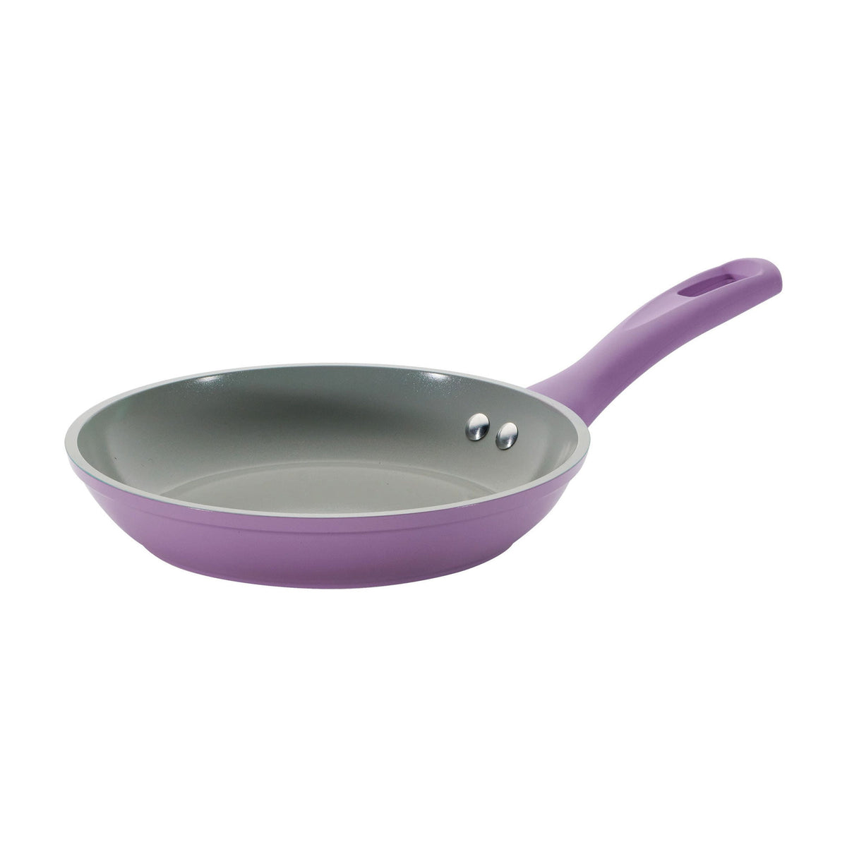Purple frying pan with a gray interior on a white background