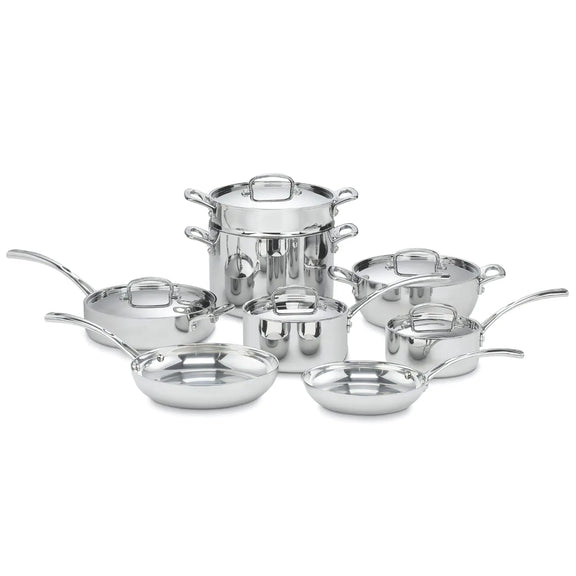 Set of stainless steel cookware on a white background