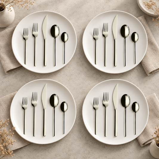 Mepra Due Champagne 20-piece flatware contemporary lifestyle setting