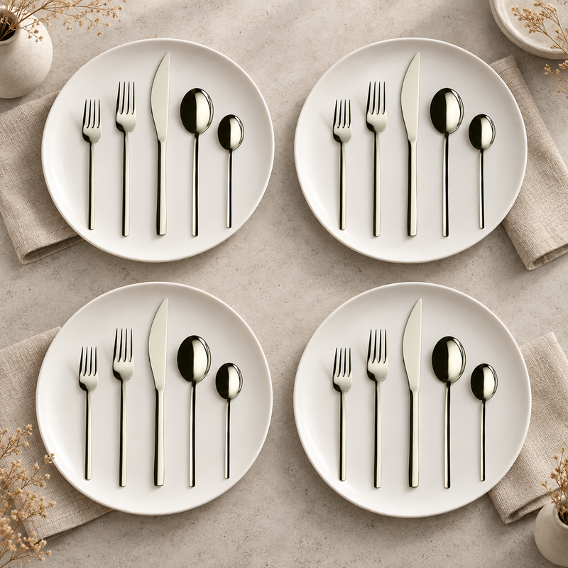 Mepra Due Champagne 20-piece flatware contemporary lifestyle setting