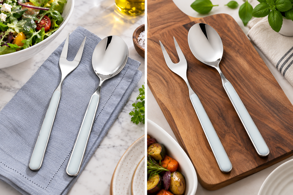 Mepra Fantasia Light Blue two-piece serving set lifestyle photography