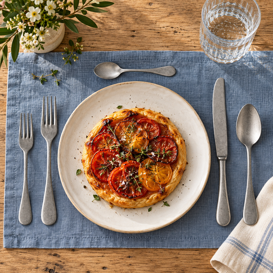Mepra Vintage silver five-piece flatware setting with tomato tart