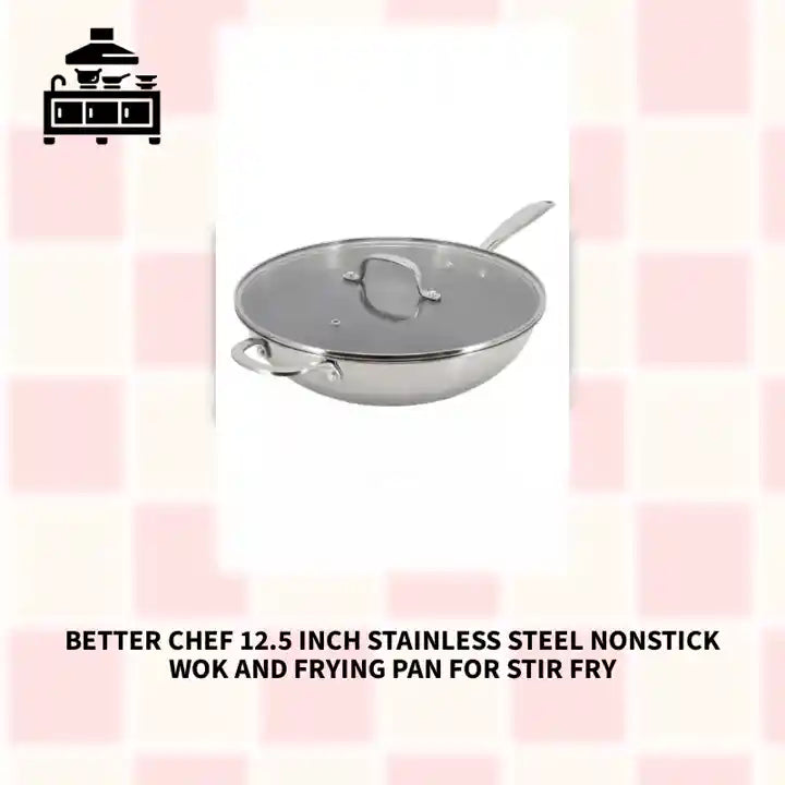 Better Chef 12.5 Inch Stainless Steel Nonstick Wok and Frying Pan for Stir Fry