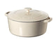 Beige Cuisinart cooking pot with lid on a white background