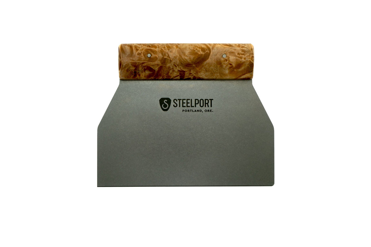 STEELPORT Stainless Steel Bench Scraper with Maple Burl Handle