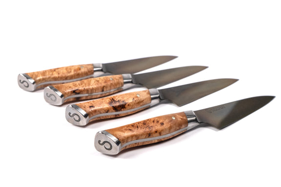 STEELPORT 4-Piece Carbon Steel Steak Knife Set with Walnut Box