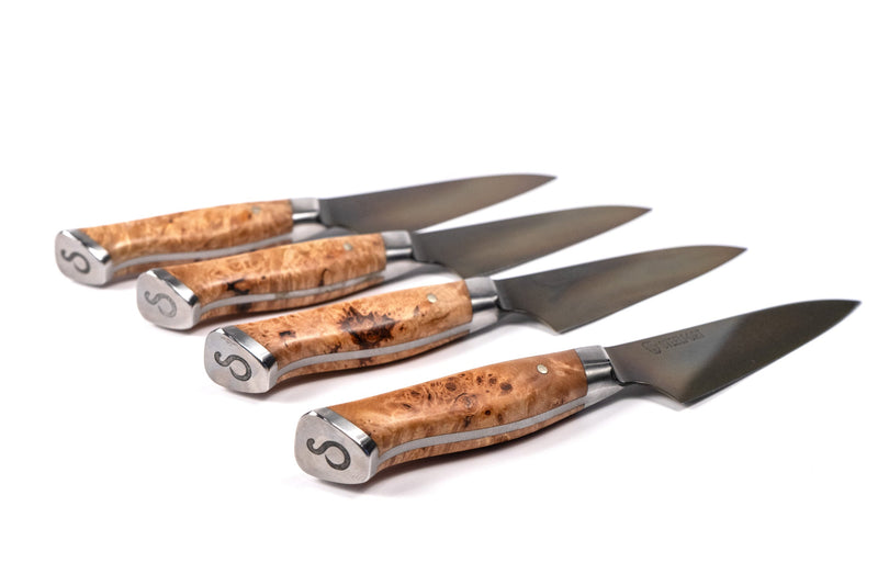 STEELPORT 4-Piece Carbon Steel Steak Knife Set with Walnut Box