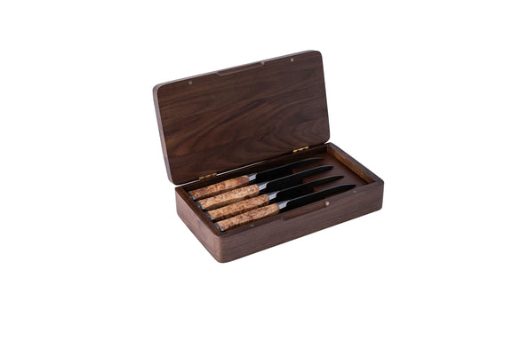 STEELPORT 4-Piece Carbon Steel Steak Knife Set with Walnut Box