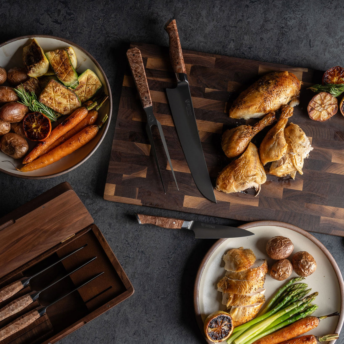 STEELPORT 4-Piece Carbon Steel Steak Knife Set with Walnut Box