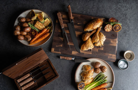 STEELPORT 4-Piece Carbon Steel Steak Knife Set with Walnut Box