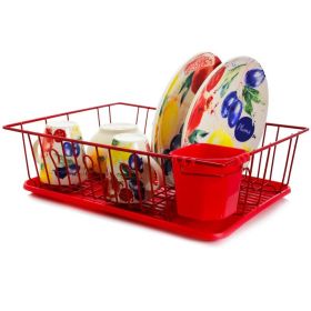 Multiful Functions Houseware Kitchen Storage Stainless Iron Shelf Dish Rack - Red - 17.5 In