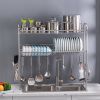 Over Sink Dish Rack, 2 Tier Stainless Steel Dish Rack Rustproof Durable Above Kitchen Sink Shelf Dish Drainer, Silver - Silver