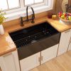 33 Inch Fireclay Farmhouse Kitchen Sink Black Single Bowl Apron Front Kitchen Sink, Bottom Grid and Kitchen Sink Drain Included