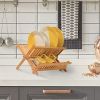 Collapsible Dish Rack 2-Tier Dish Drying Drainer Kitchen Bamboo - bamboo