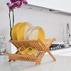 Collapsible Dish Rack 2-Tier Dish Drying Drainer Kitchen Bamboo - bamboo