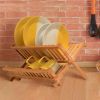 Collapsible Dish Rack 2-Tier Dish Drying Drainer Kitchen Bamboo - bamboo