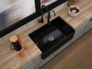 Matt Black Fireclay Farmhouse Kitchen Sink 33 inch Single Bowl Apron Sink with Bottom Grid in & Drain ;  Black Color