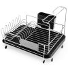 Stainless Steel Expandable Dish Rack with Drainboard and Swivel Spout - Black