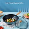 Amercook, Non-Stick Wok with Lid, A32BE, Non-Stick Less Fume, No Picking Stove, Blue 32cm