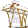 Golden Bar& Serving Cart with Wine Rack&Glass Holder for Home with Wheels 3-tier Storage Shelves