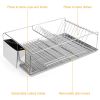 Dish Drying Rack Stainless Steel Dish Rack w/ Drainboard Cutlery Holder Kitchen Dish Organizer