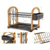 2-Tier Drying Dish Rack for Kitchen Counter, Kitchen Dishes Organizers, Drain Board Set Metal Black - as picture