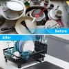 Dish Drying Rack Drain Board Utensil Holder Organizer Drainer Tableware Organizer Kitchen Countertop Storage Shelf - Black