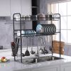 Over Sink Dish Rack, 2 Tier Stainless Steel Dish Rack Rustproof Durable Above Kitchen Sink Shelf Dish Drainer, Silver - Black