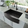 33 Black Farmhouse Sink - 33 x 22 inches Apron Front Workstation Gunmetal Black Stainless Steel 16 Gauge Stainless Single Bowl Farm Kitchen Sink