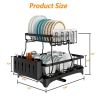 Dish Drying Rack for Kitchen Counter;  2 Tier with Drain Set Cup Holder Utensil Holder Stainless Steel Black