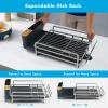 Aluminum Expandable Dish Drying Rack with Drainboard and Rotatable Drainage Spout - Dark grey