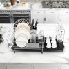 Stainless Steel Expandable Dish Rack with Drainboard and Swivel Spout - Black