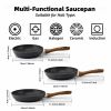 Frying Pan Set 3-Piece Nonstick Saucepan Woks Cookware Set,Heat-Resistant Ergonomic Wood Effect Bakelite Handle Design,PFOA Free.(7/8/9.5 inch)